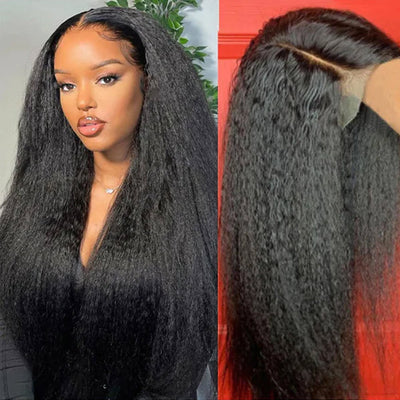 Best Beauty Kinky Straight 13x4 HD Lace Frontal Wig Virgin Human Hair Flash Sale