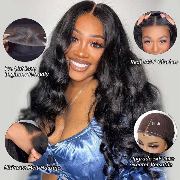 Body Wave 6x4 Pre Cut Wear Go Glueless Lace Closure Wig Pre Plucked Best Beauty Human Hair