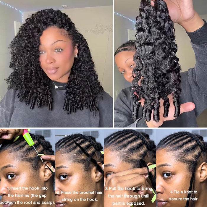 Burmese Curly Miracle Knots Crochet Hair Twists Pre-Separated Lightweight Full & Soft Pre-Looped Human Hair Extensions