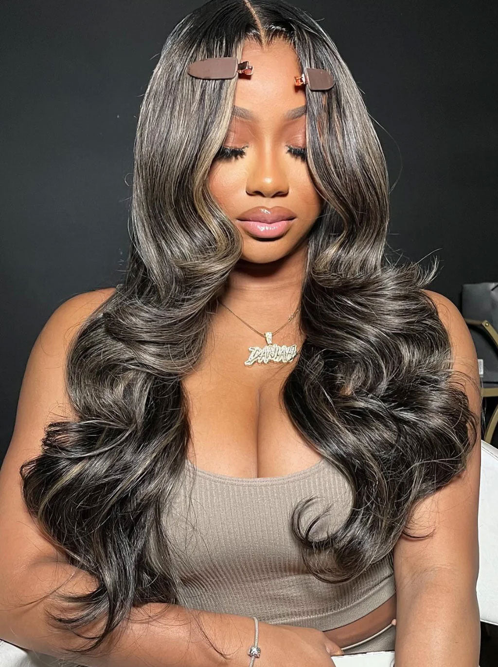 Customized Balayage Brown Blonde Highlight Color Lace Frontal Wig Human Hair