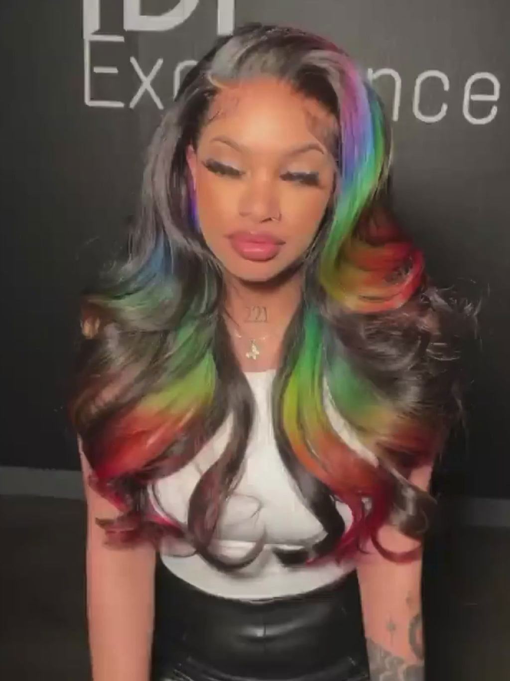 Customized Black with Purple Green Blue Red Multi Color Lace Frontal Wig Human Hair