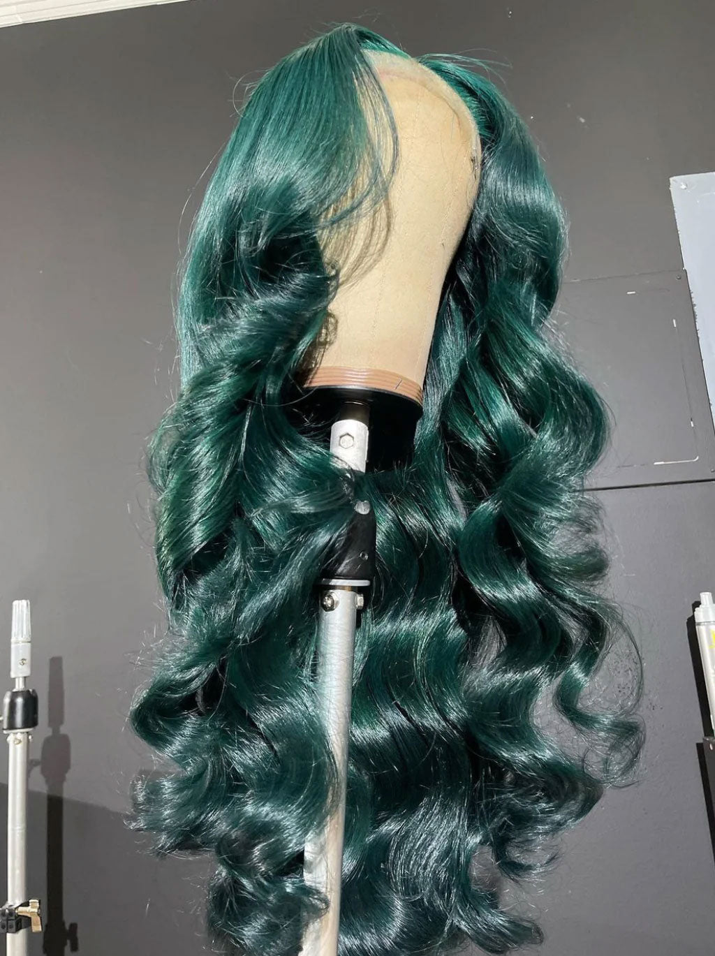 Customized Emerald Green Color Lace Frontal Wig Pre Plucked Human Hair