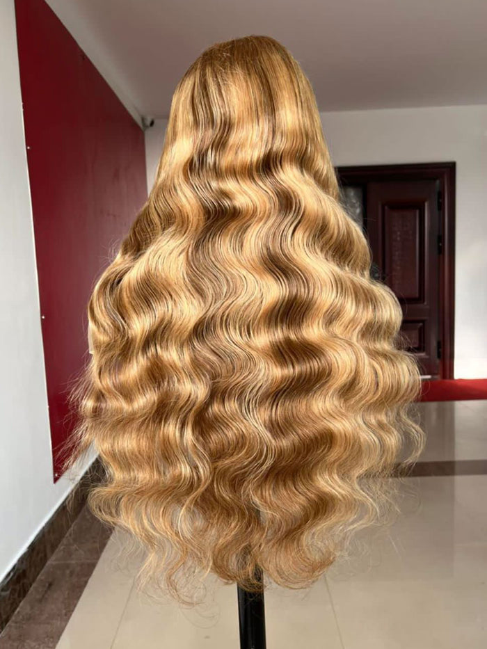 Customized Ombre Highlight Honey Blonde Color Lace Frontal Wig Human Hair