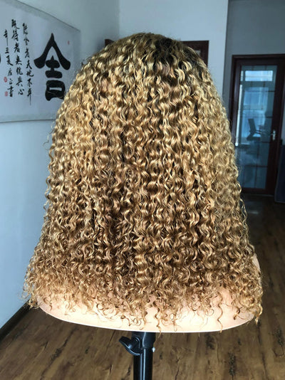 Best Beauty Hair Dark Roots Honey Blonde Color 27 Lace Frontal Wig Jerry Curl Human Hair