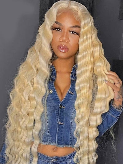 Deep Wave Honey Blonde Color 613 Lace Frontal Wig Best Beauty Virgin Human Hair