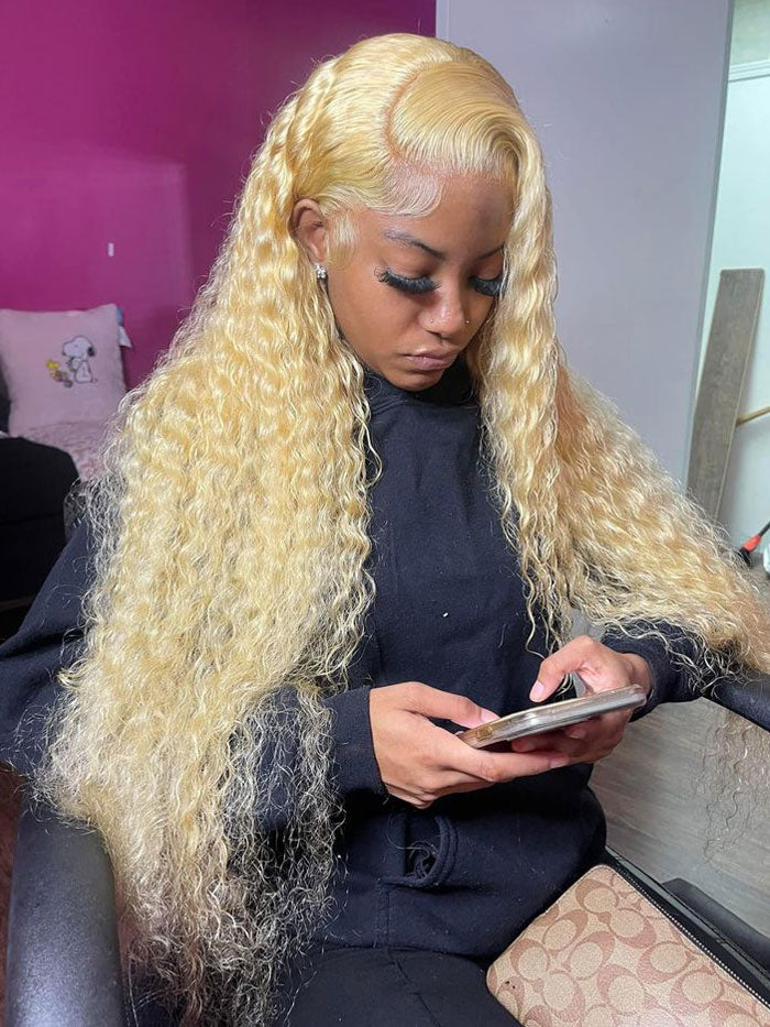Deep Wave Honey Blonde Color 613 Lace Frontal Wig Best Beauty Virgin Human Hair