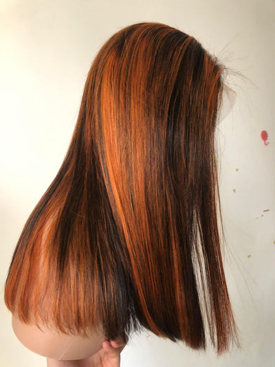 Best Beauty Hair Customized Highlight Dark and Orange Ginger Color Lace Frontal Wig