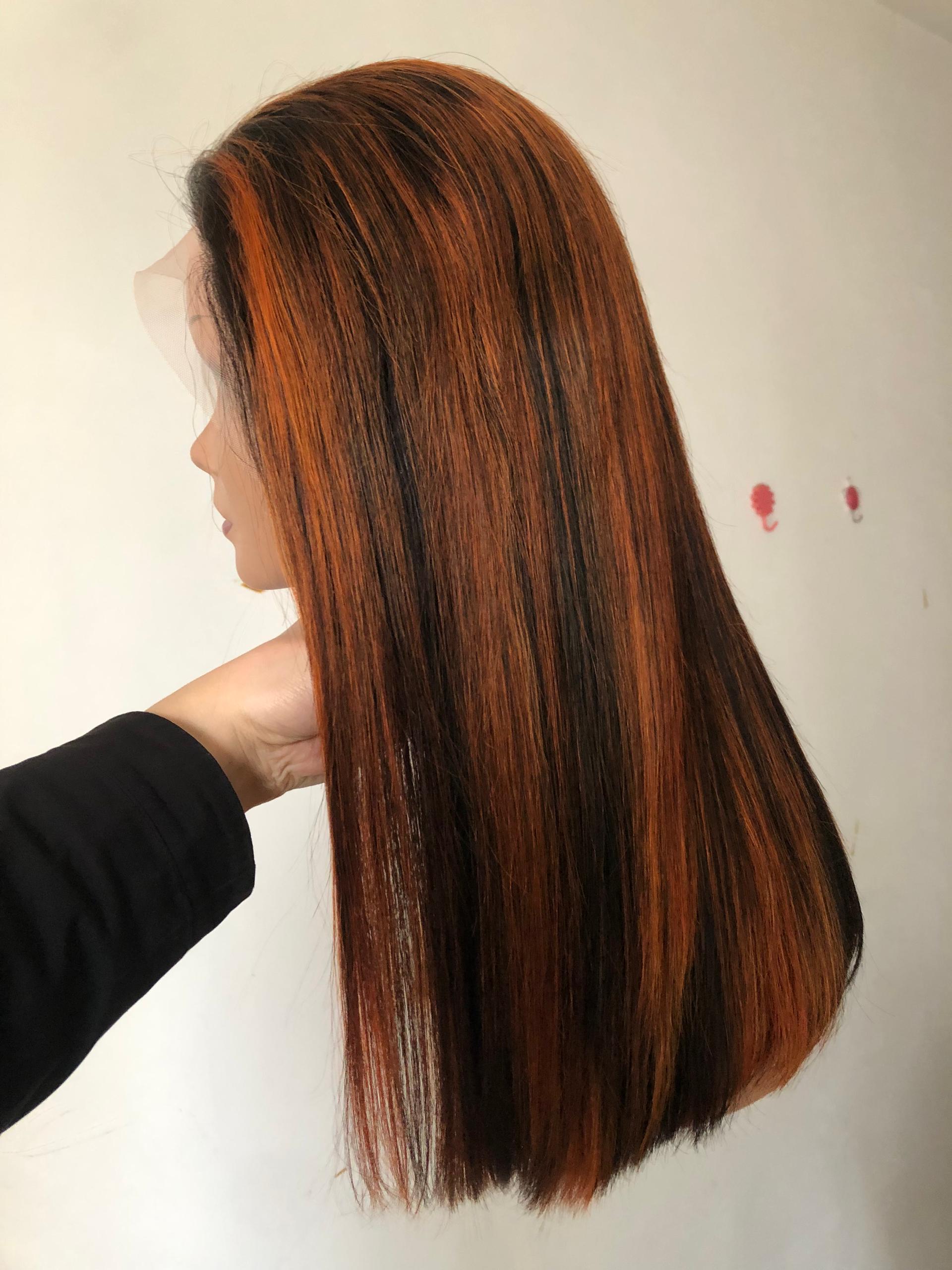 Best Beauty Hair Customized Highlight Dark and Orange Ginger Color Lace Frontal Wig