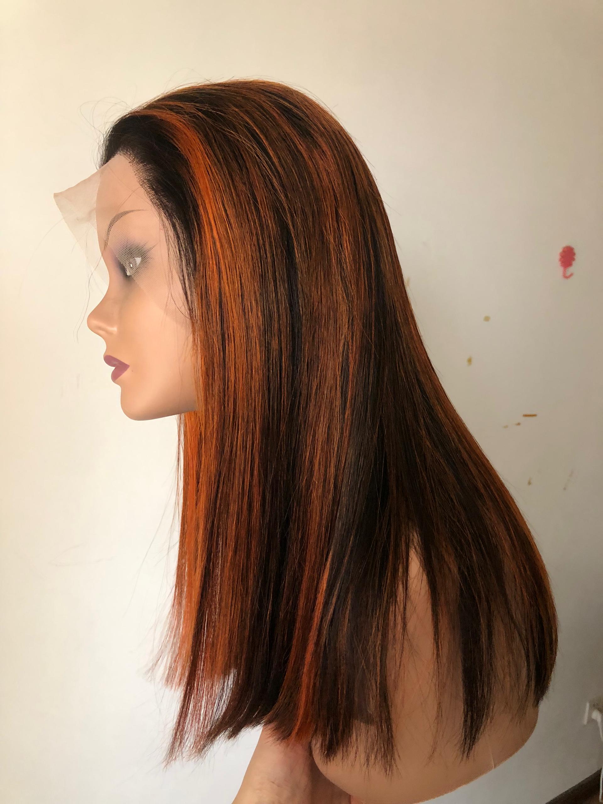 Best Beauty Hair Customized Highlight Dark and Orange Ginger Color Lace Frontal Wig