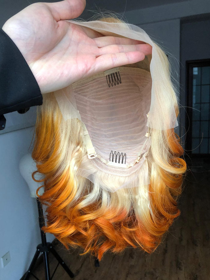 Best Beauty Hair Customized Honey Blonde Ombre Orange Color Lace Frontal Wig Loose Wave