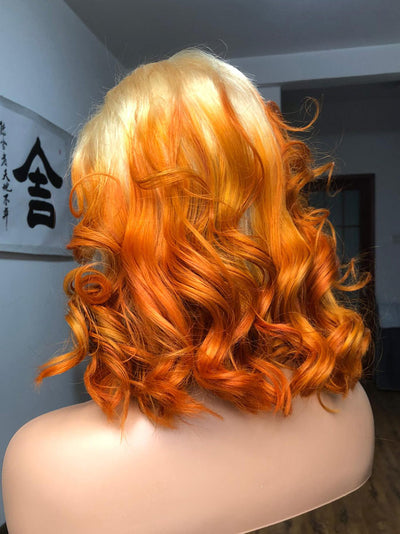 Best Beauty Hair Customized Honey Blonde Ombre Orange Color Lace Frontal Wig Loose Wave