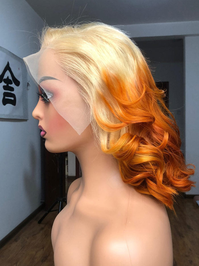 Best Beauty Hair Customized Honey Blonde Ombre Orange Color Lace Frontal Wig Loose Wave