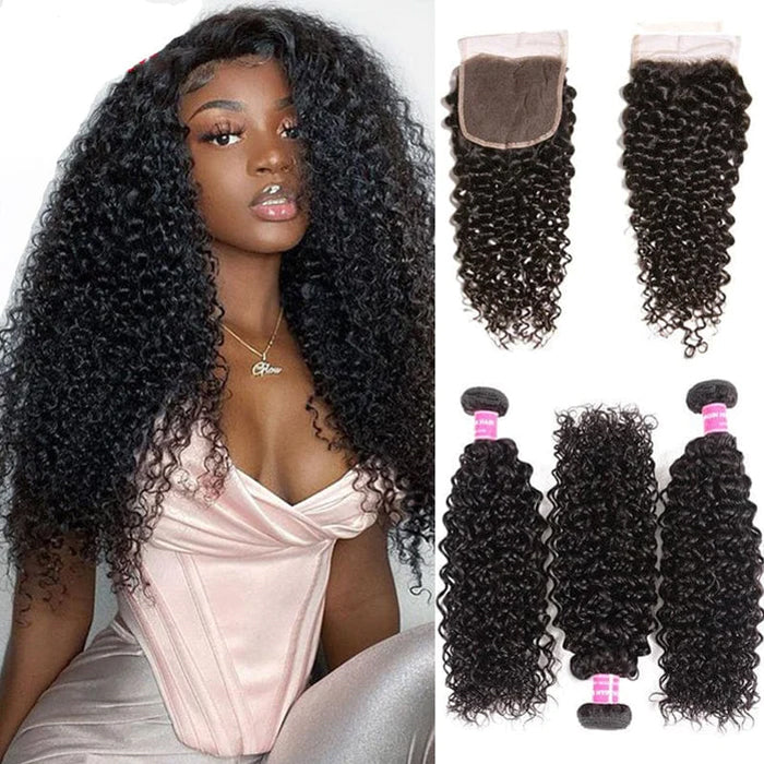 Jerry Curly Transparent Lace Closure with Bundles Best Beauty Virgin Human Hair