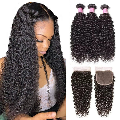 Jerry Curly Transparent Lace Closure with Bundles Best Beauty Virgin Human Hair