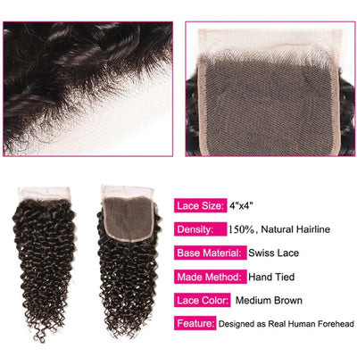 Jerry Curly Transparent Lace Closure with Bundles Best Beauty Virgin Human Hair