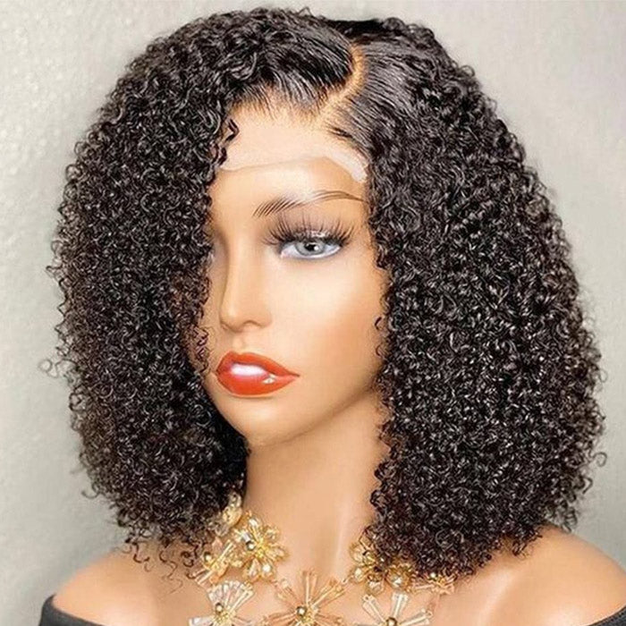 Kinky Curly Short Bob Transparent Lace Frontal Wig Best Beauty Human Hair