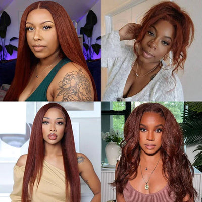 Reddish Brown Kinky Straight Human Hair Transparent Lace Frontal Wig Human Hair