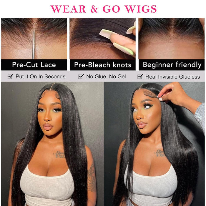 Silky Straight 6x4 Pre Cut Put On and Go Glueless Lace Wig Pre Plucked Human Hair