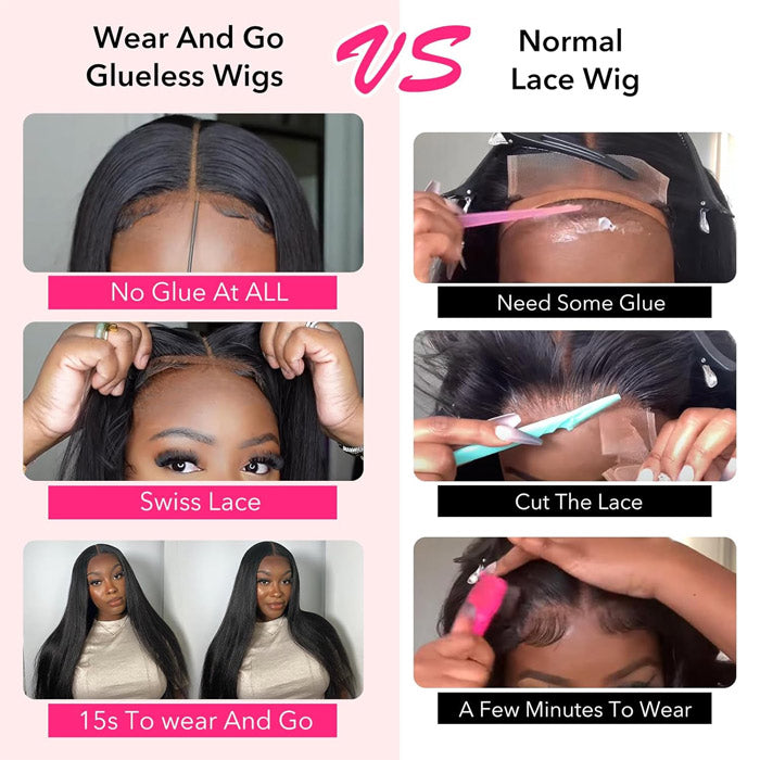 Silky Straight 6x4 Pre Cut Put On and Go Glueless Lace Wig Pre Plucked Human Hair