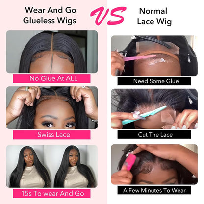 Silky Straight 6x4 Pre Cut Put On and Go Glueless Lace Wig Pre Plucked Human Hair
