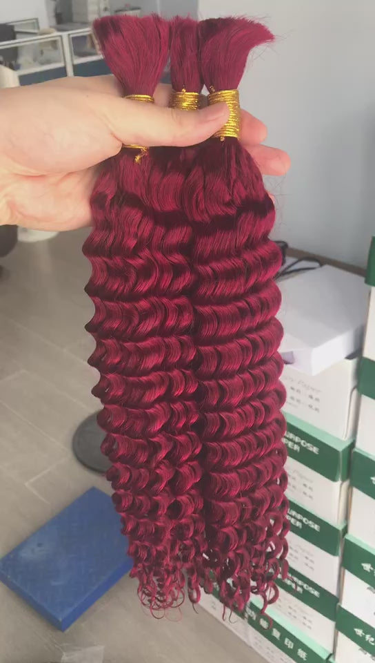 Best Beauty Hair 11A Deep Wave Burgundy Color Bulk Braiding Human Hair Extension