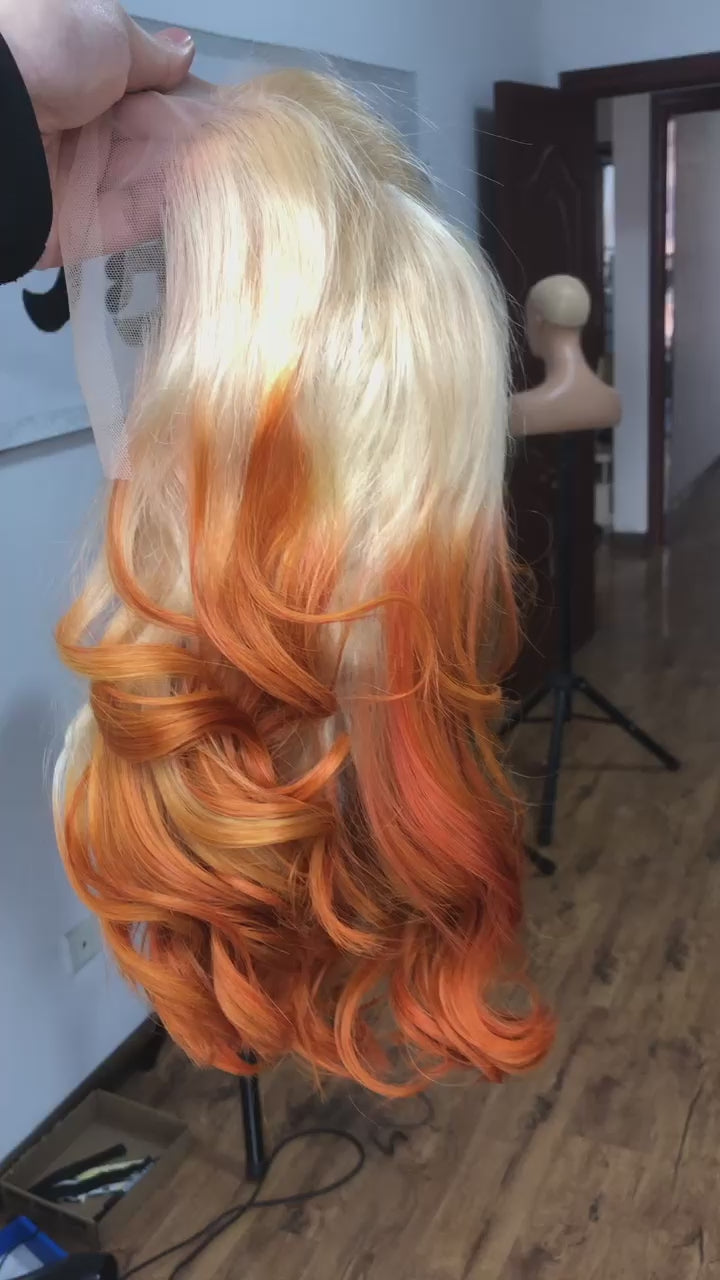 Best Beauty Hair Customized Honey Blonde Ombre Orange Color Lace Frontal Wig Loose Wave