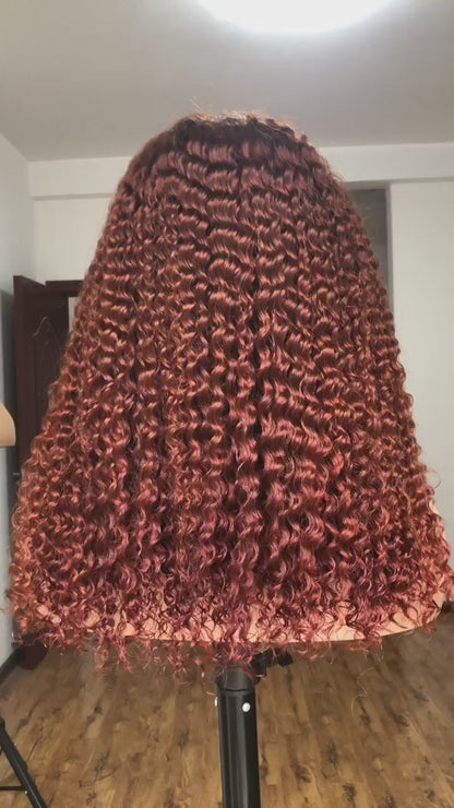 Best Beauty Hair Customized Reddish Brown Lace Frontal Wig Kinky Curl
