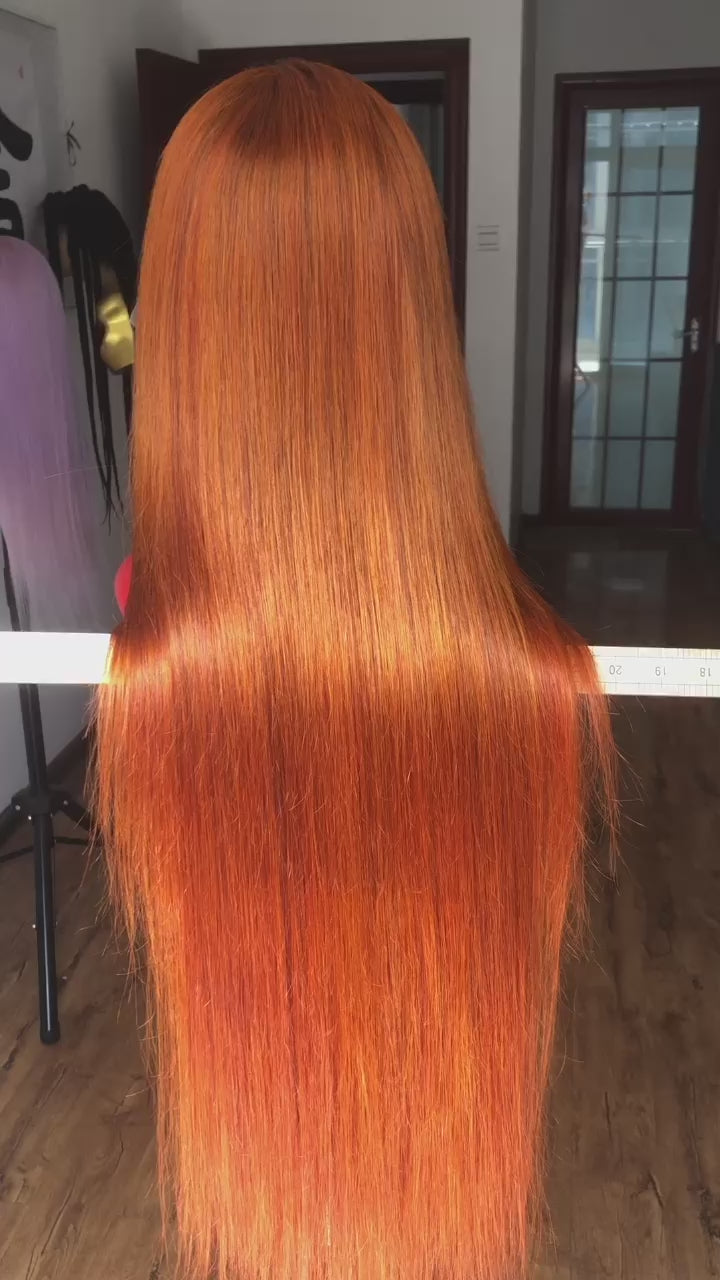 Best Beauty Hair Orange Ginger Color Lace Frontal Wig Silky Straight Human Hair