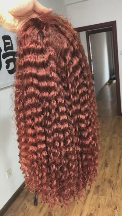 Best Beauty Hair Customized Reddish Brown Lace Frontal Wig Kinky Curl