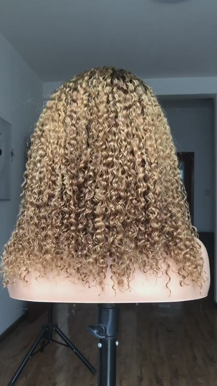 Best Beauty Hair Dark Roots Honey Blonde Color 27 Lace Frontal Wig Jerry Curl Human Hair