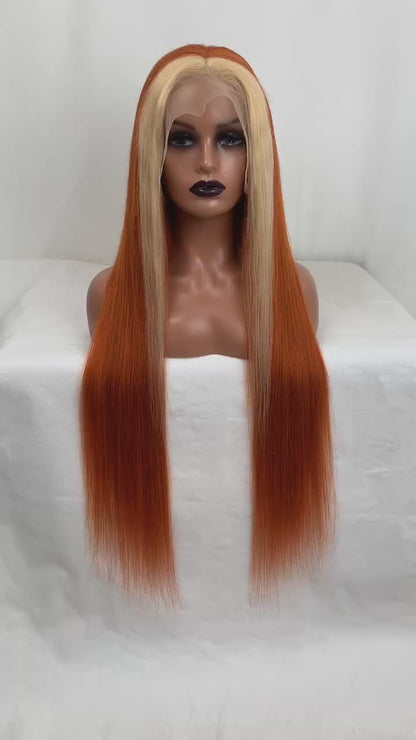 Best Beauty Hair Customized Money Piece Honey Blonde Orange Color Lace Front Wig