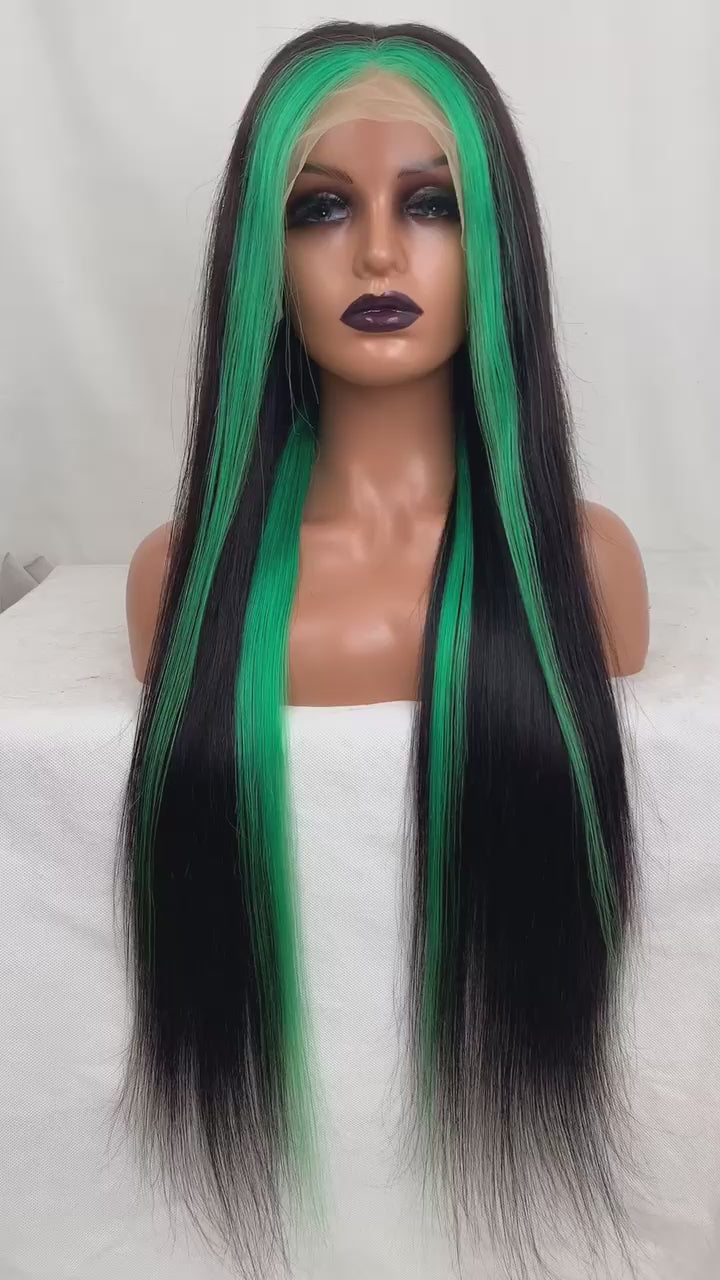 Best Beauty Hair Customized Money Piece Peacock Blue Color Lace Frontal Wig