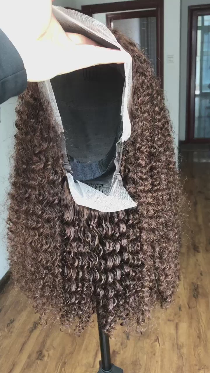 Best Beauty Hair Brown Color Kinky Curly Lace Frontal Wig Human Hair