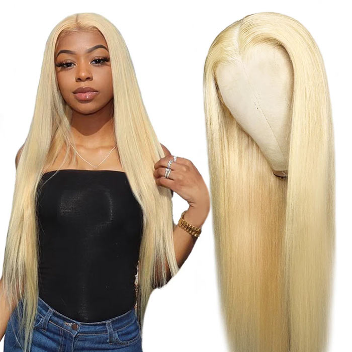 HD Lace Front Wig Honey Blonde Color 613 Silky Straight Virgin Human Hair 10-32 Inches