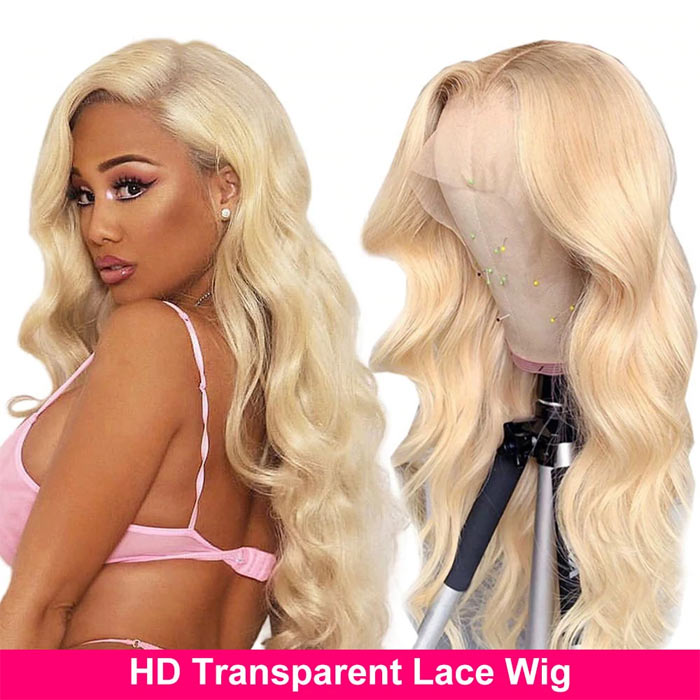Body Wave 13x4 HD Lace Front Wig Honey Blonde Color 613 Virgin Human Hair 10-32 Inches