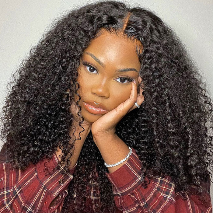 Kinky Curly Transparent Lace Closure with 3 or 4 Bundles Virgin Human Hair Weave Extensions