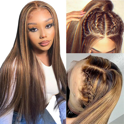 Ombre Highlight 13x4 Lace Frontal Wig Straight Brazilian Virgin Human Hair Lace Wigs for Women