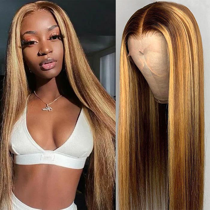 Ombre Highlight 13x4 Lace Frontal Wig Straight Brazilian Virgin Human Hair Lace Wigs for Women