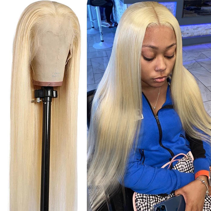 HD Lace Front Wig Honey Blonde Color 613 Silky Straight Virgin Human Hair 10-32 Inches