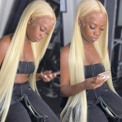 HD Lace Front Wig Honey Blonde Color 613 Silky Straight Virgin Human Hair 10-32 Inches