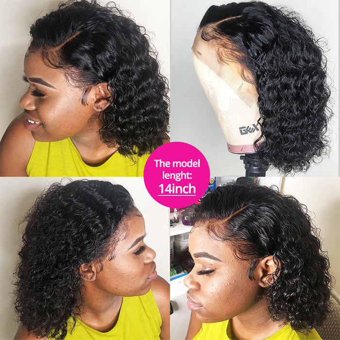 Water Wave 13x4 Lace Frontal Bob Wig Short Length 8-14 Inches Virgin Human Hair