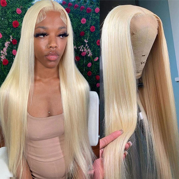 13x4 Lace Front Wig Human Hair Honey Blonde Color 613 Silky Straight Virgin Hair 12-30 Inches