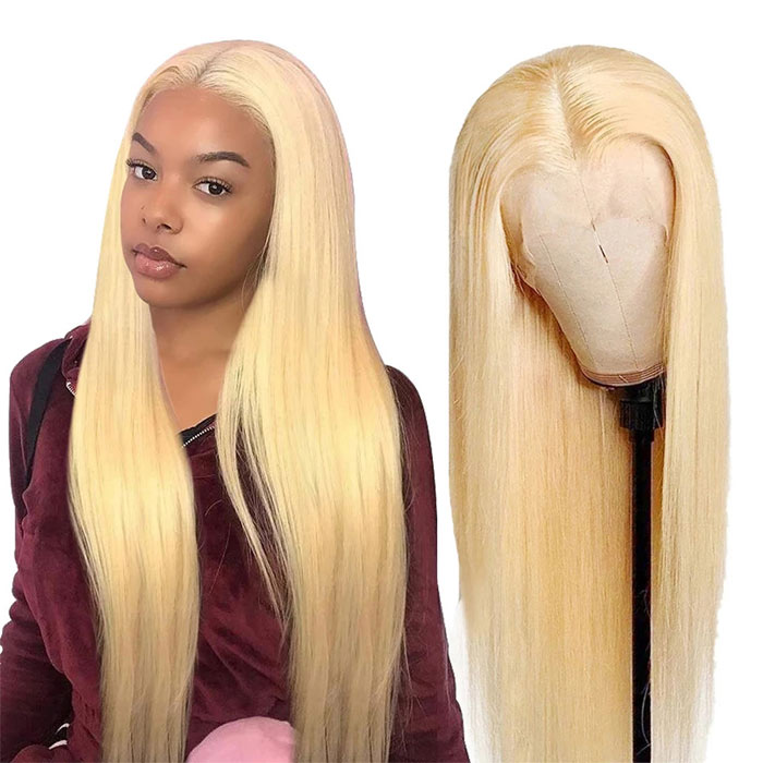 13x4 Lace Front Wig Human Hair Honey Blonde Color 613 Silky Straight Virgin Hair 12-30 Inches