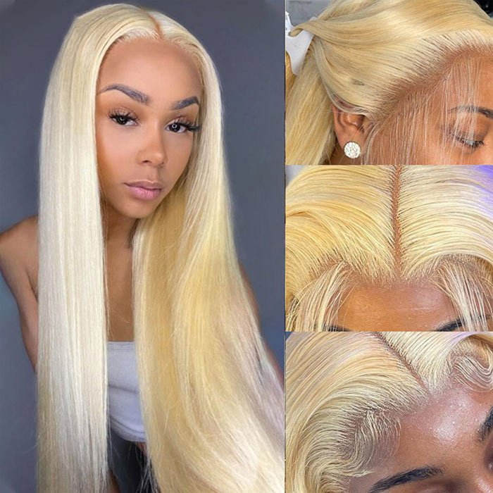 13x4 Lace Front Wig Human Hair Honey Blonde Color 613 Silky Straight Virgin Hair 12-30 Inches