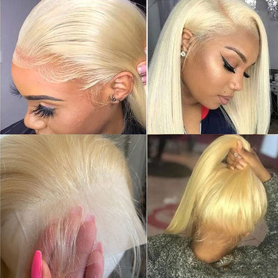 13x4 Lace Front Wig Human Hair Honey Blonde Color 613 Silky Straight Virgin Hair 12-30 Inches