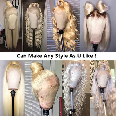 13x4 Lace Front Wig Human Hair Honey Blonde Color 613 Silky Straight Virgin Hair 12-30 Inches