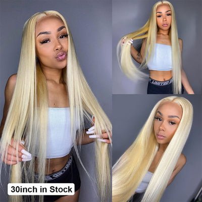 13x4 Lace Front Wig Human Hair Honey Blonde Color 613 Silky Straight Virgin Hair 12-30 Inches