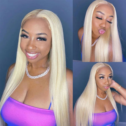 13x4 Lace Front Wig Human Hair Honey Blonde Color 613 Silky Straight Virgin Hair 12-30 Inches
