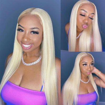 13x4 Lace Front Wig Human Hair Honey Blonde Color 613 Silky Straight Virgin Hair 12-30 Inches