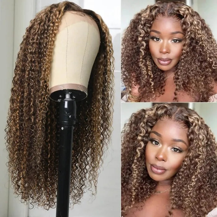 13x4 Lace Frontal Wig Jerry Curl Brown Honey Blonde Human Hair Lace Front Wigs Ombre Highlight Best Beauty Hair